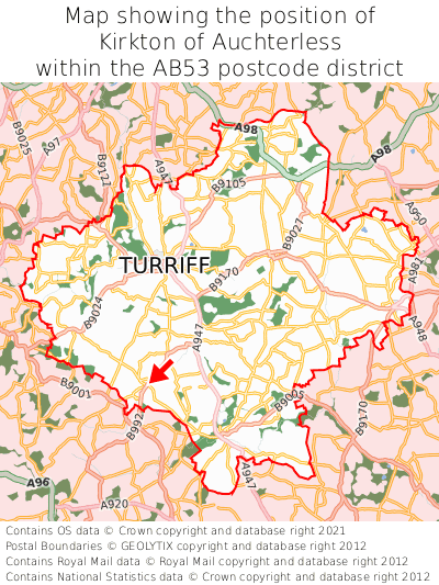 Map showing location of Kirkton of Auchterless within AB53