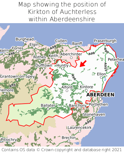 Map showing location of Kirkton of Auchterless within Aberdeenshire