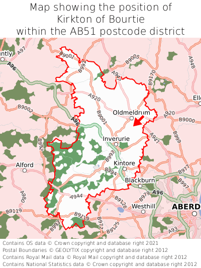 Map showing location of Kirkton of Bourtie within AB51