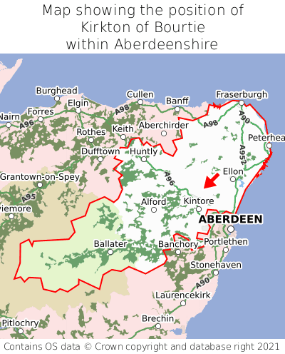 Map showing location of Kirkton of Bourtie within Aberdeenshire