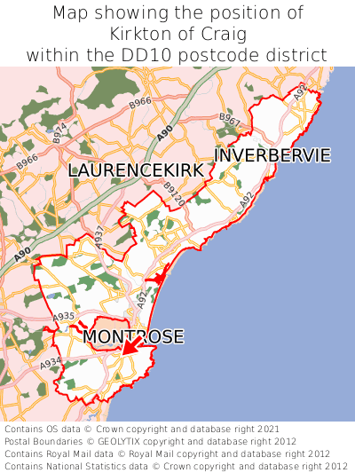Map showing location of Kirkton of Craig within DD10