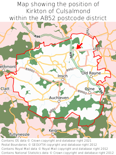 Map showing location of Kirkton of Culsalmond within AB52