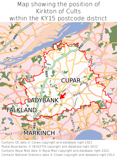 Map showing location of Kirkton of Cults within KY15