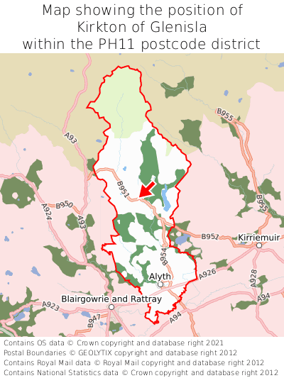 Map showing location of Kirkton of Glenisla within PH11