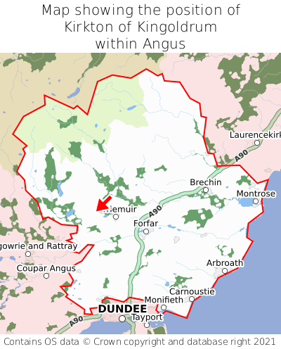 Map showing location of Kirkton of Kingoldrum within Angus