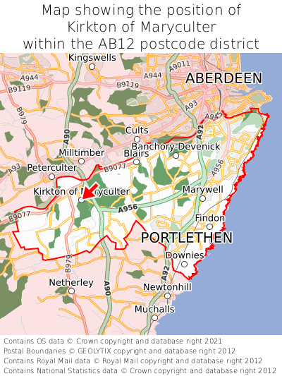 Map showing location of Kirkton of Maryculter within AB12