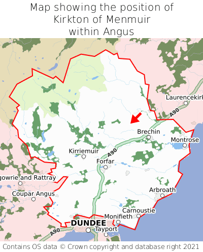 Map showing location of Kirkton of Menmuir within Angus
