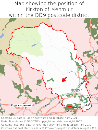 Map showing location of Kirkton of Menmuir within DD9