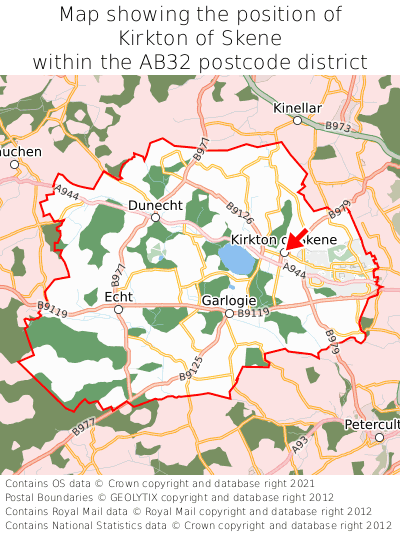 Map showing location of Kirkton of Skene within AB32