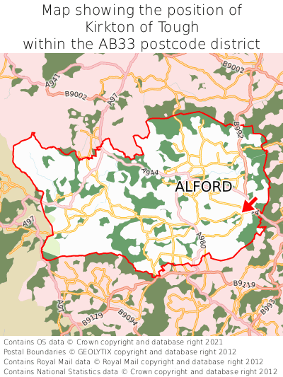 Map showing location of Kirkton of Tough within AB33