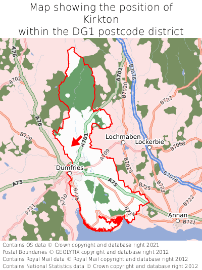Map showing location of Kirkton within DG1