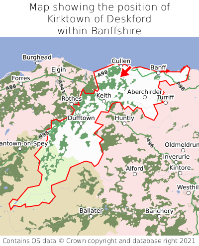 Map showing location of Kirktown of Deskford within Banffshire
