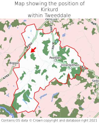 Map showing location of Kirkurd within Tweeddale