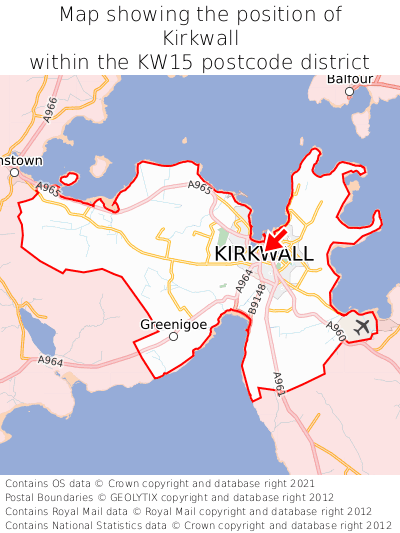 Map showing location of Kirkwall within KW15