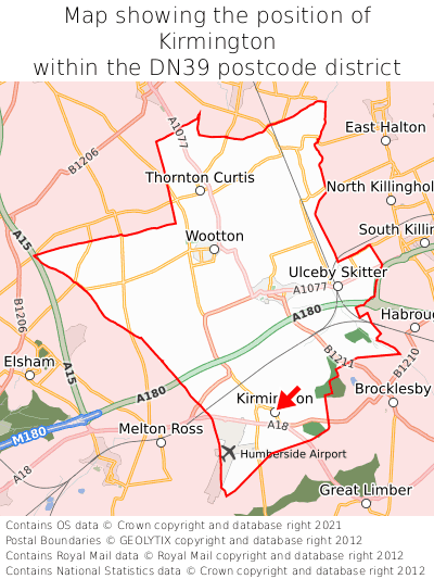 Map showing location of Kirmington within DN39