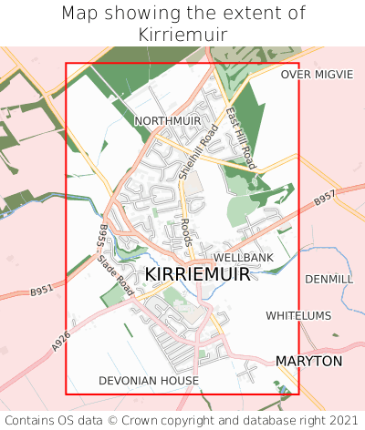 Map showing extent of Kirriemuir as bounding box