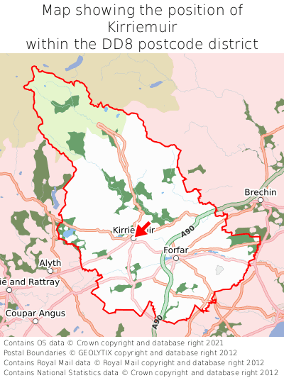 Map showing location of Kirriemuir within DD8