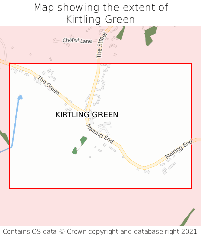 Map showing extent of Kirtling Green as bounding box
