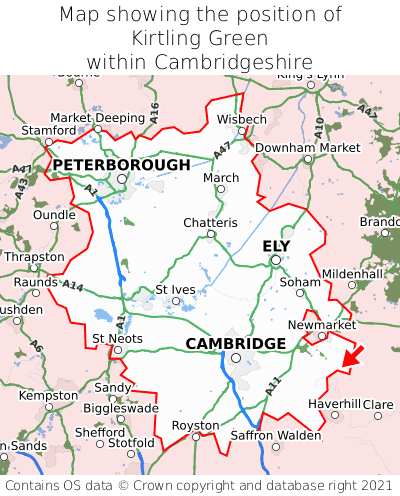 Map showing location of Kirtling Green within Cambridgeshire