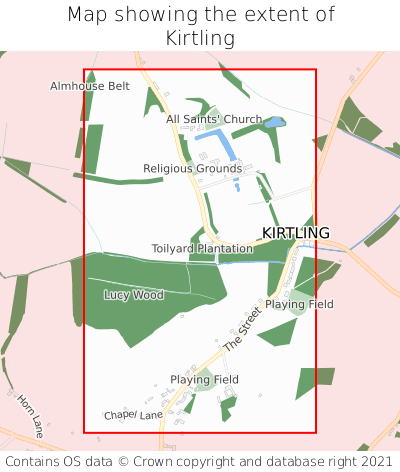 Map showing extent of Kirtling as bounding box