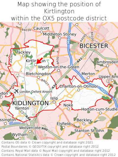 Map showing location of Kirtlington within OX5