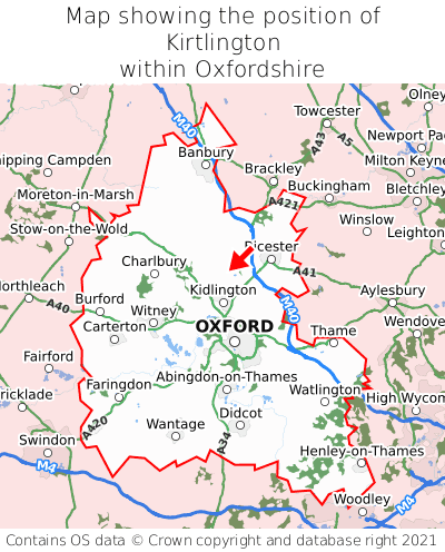 Map showing location of Kirtlington within Oxfordshire