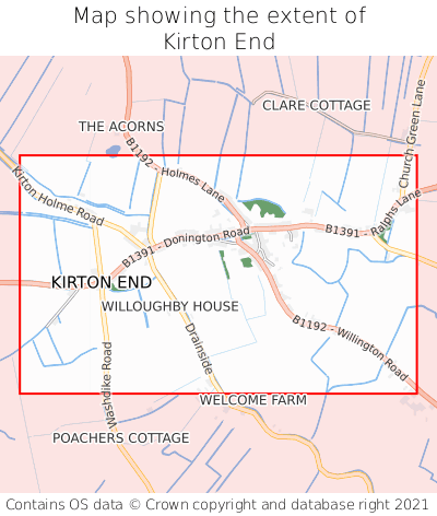Map showing extent of Kirton End as bounding box