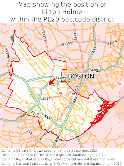 Map showing location of Kirton Holme within PE20