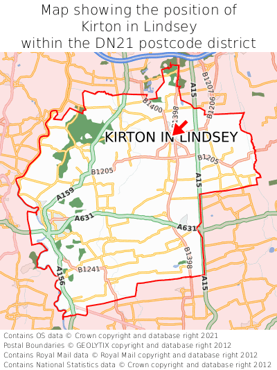 Map showing location of Kirton in Lindsey within DN21