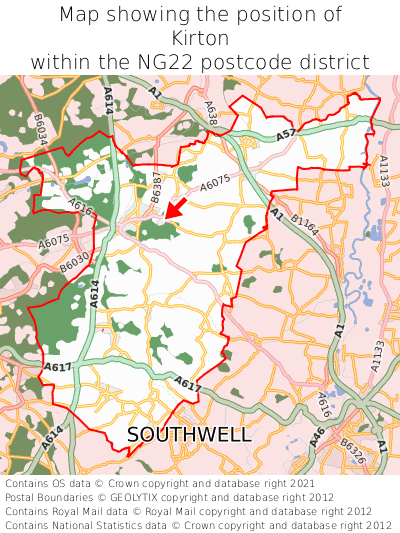 Map showing location of Kirton within NG22
