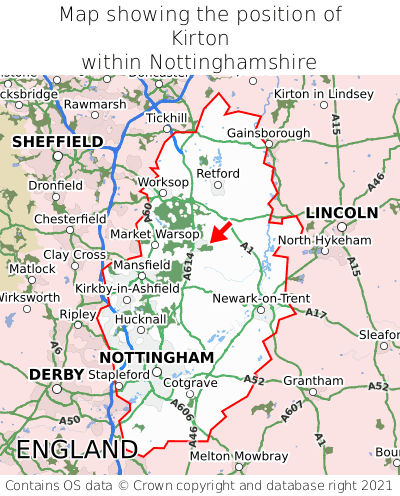 Map showing location of Kirton within Nottinghamshire