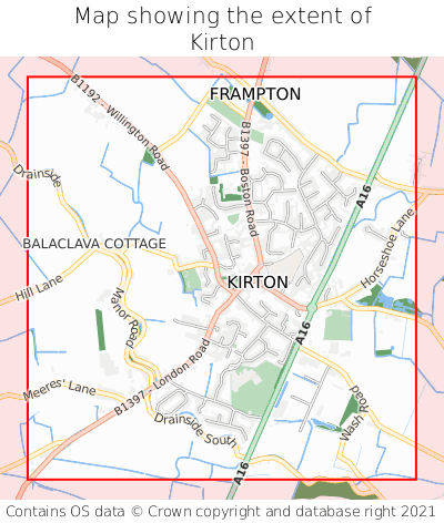 Map showing extent of Kirton as bounding box