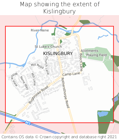 Map showing extent of Kislingbury as bounding box