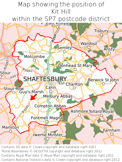 Map showing location of Kit Hill within SP7