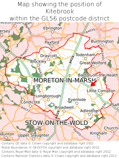 Map showing location of Kitebrook within GL56