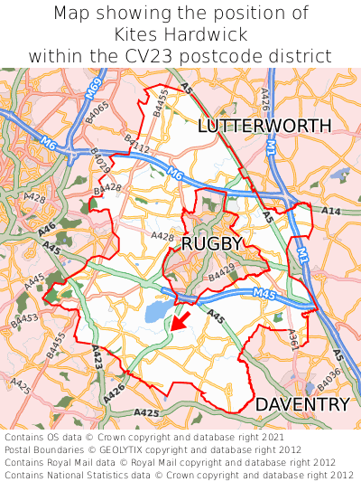 Map showing location of Kites Hardwick within CV23