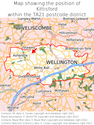 Map showing location of Kittisford within TA21
