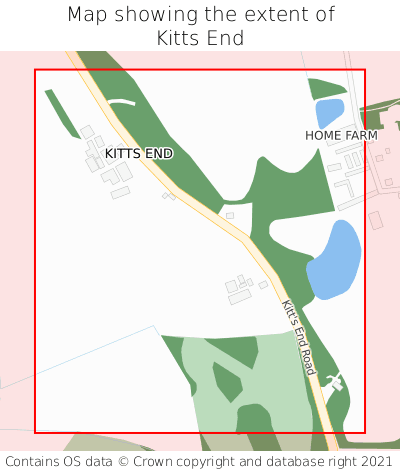 Map showing extent of Kitts End as bounding box