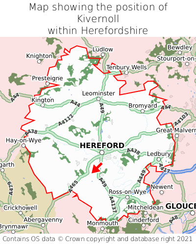 Map showing location of Kivernoll within Herefordshire
