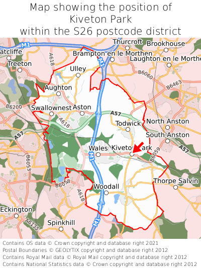 Map showing location of Kiveton Park within S26