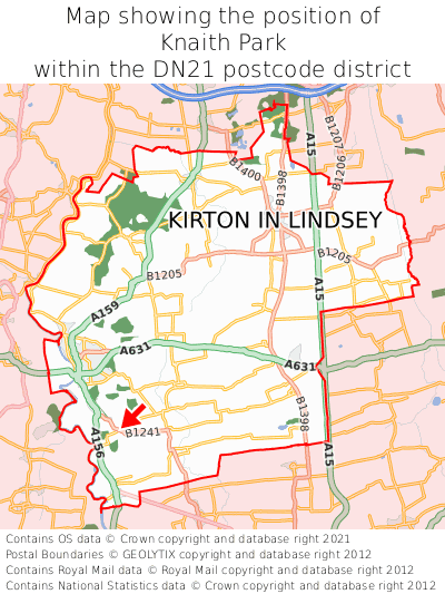 Map showing location of Knaith Park within DN21