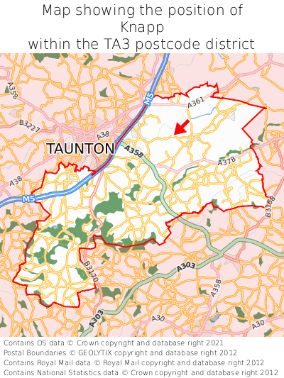 Map showing location of Knapp within TA3