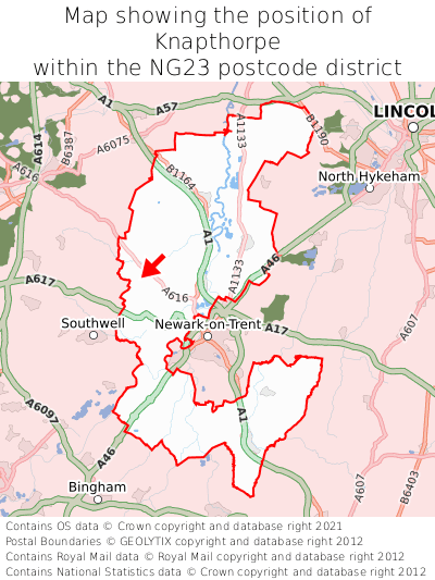 Map showing location of Knapthorpe within NG23