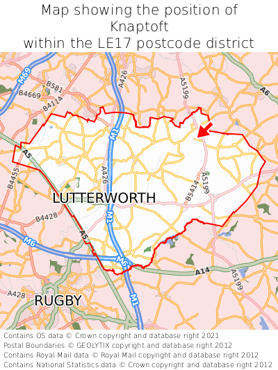 Map showing location of Knaptoft within LE17