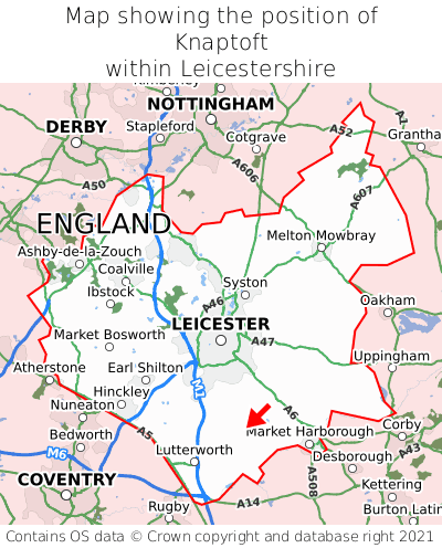 Map showing location of Knaptoft within Leicestershire