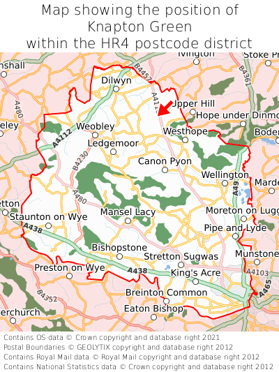Map showing location of Knapton Green within HR4