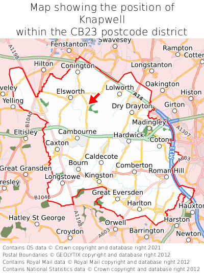 Map showing location of Knapwell within CB23