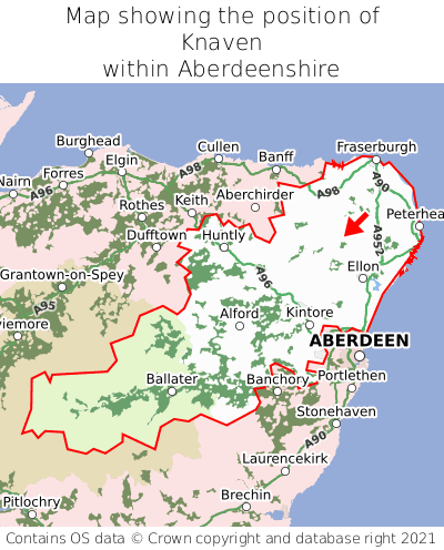 Map showing location of Knaven within Aberdeenshire