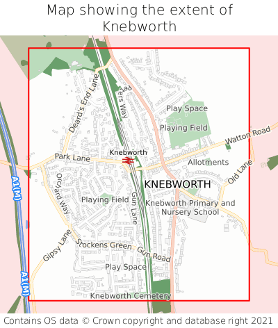 Map showing extent of Knebworth as bounding box
