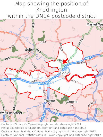 Map showing location of Knedlington within DN14